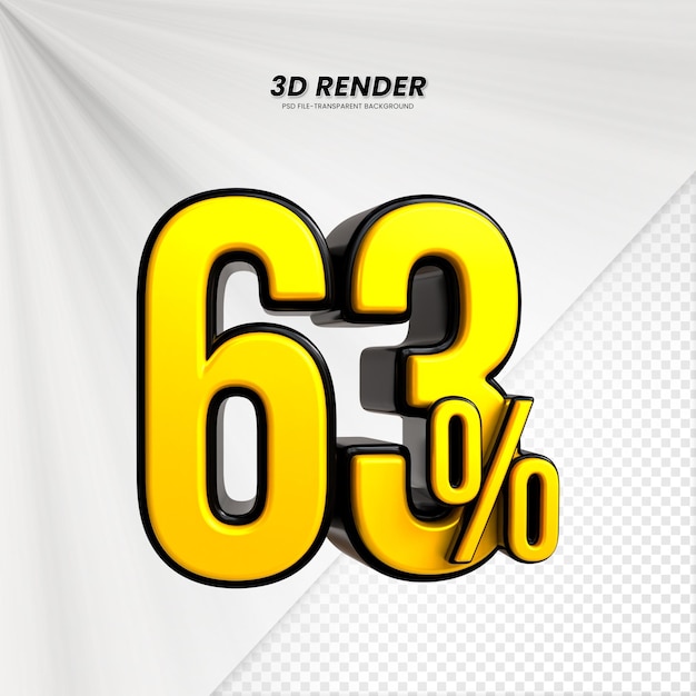 3D-verkoopkorting prijs tag 3D-weergave voor compositie 63 procent getal concept