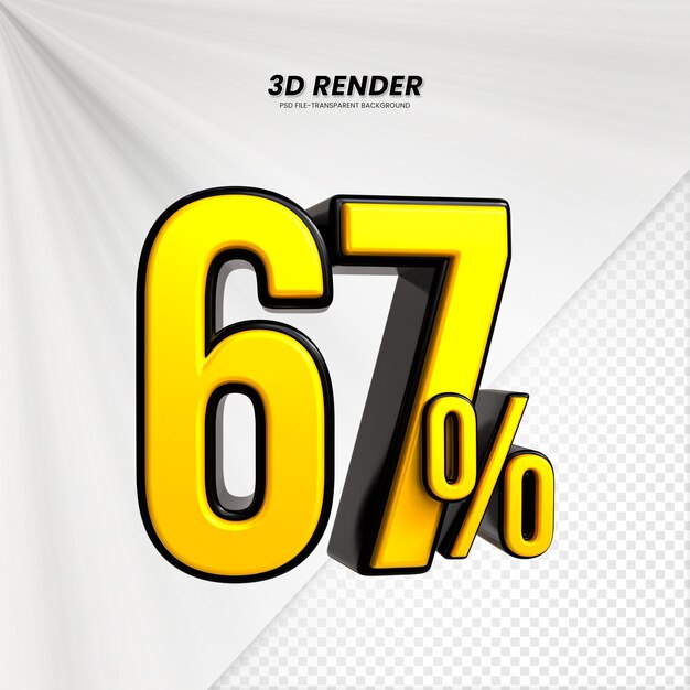 3D-verkoopkorting prijs tag 3D-weergave voor compositie 67 procent getal concept