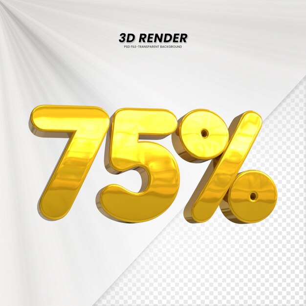 3D-verkoopkorting prijs tag 3D-weergave voor compositie 75 procent getal concept