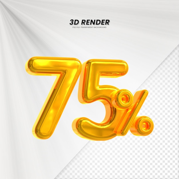 3D-verkoopkorting prijs tag 3D-weergave voor compositie 75 procent getal concept