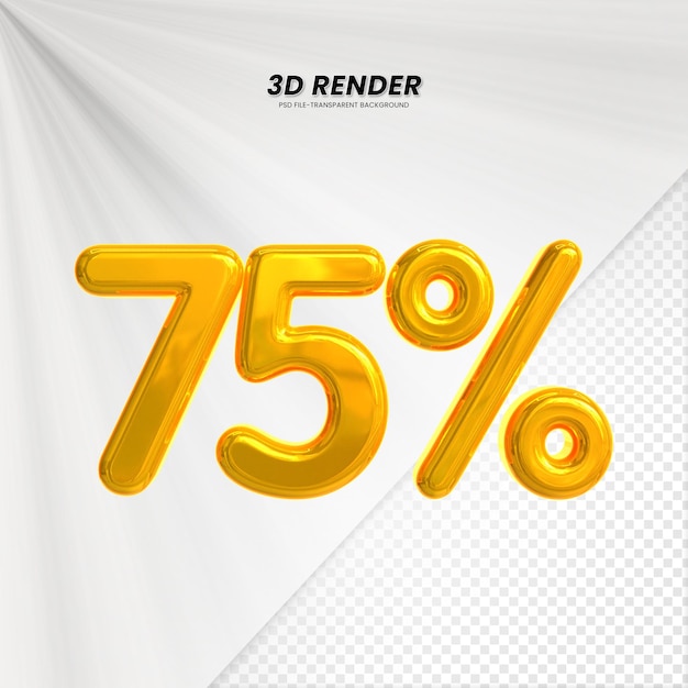 3D-verkoopkorting prijs tag 3D-weergave voor compositie 75 procent getal concept