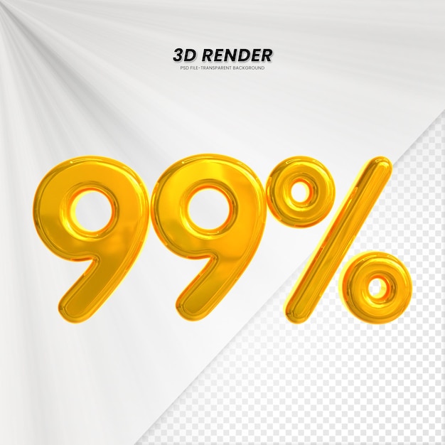 3D-verkoopkorting prijs tag 3D-weergave voor compositie 99 procent getal concept