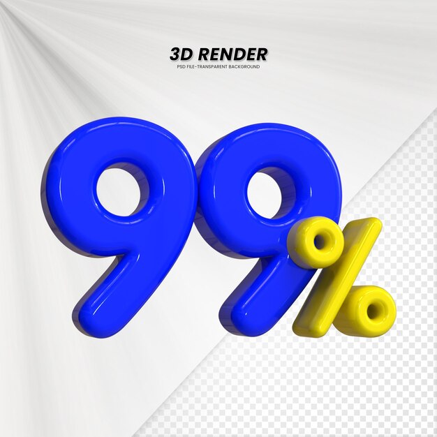 3D-verkoopkorting prijs tag 3D-weergave voor compositie 99 procent getal concept