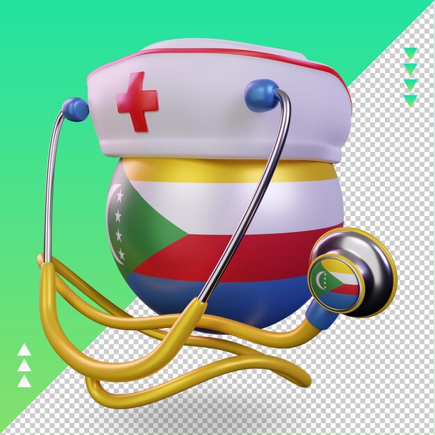 PSD 3d-verpleegkundige dag comoren vlag rendering juiste weergave