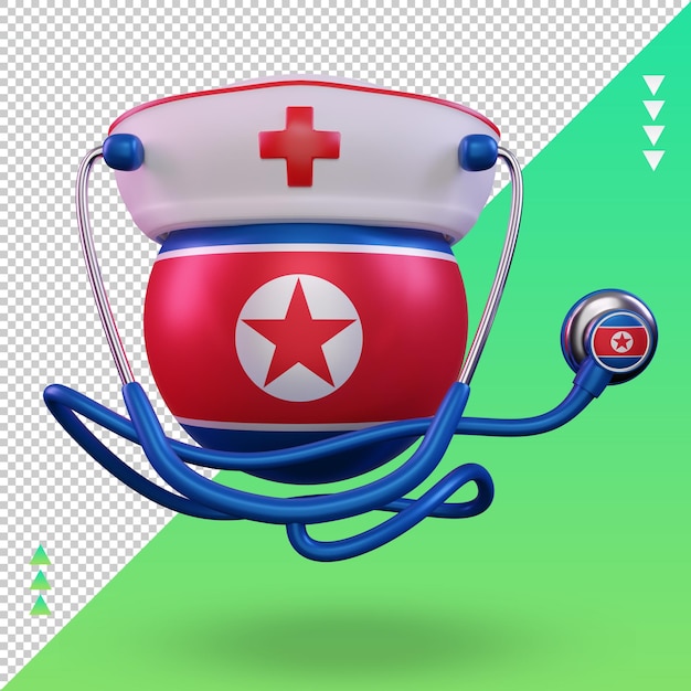 PSD 3d-verpleegkundige dag noord-korea vlag rendering vooraanzicht