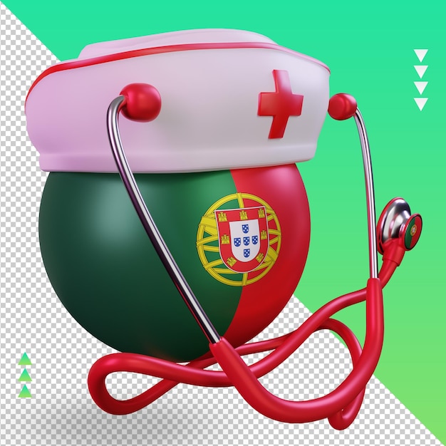 PSD 3d-verpleegkundige dag portugal vlag weergave linker weergave