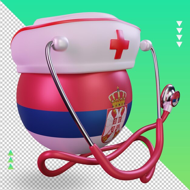 PSD 3d-verpleegkundige dag servië vlag weergave linker weergave