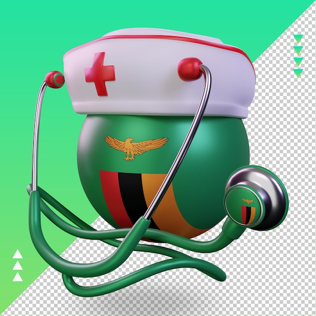 3d-verpleegkundige dag zambia vlag rendering juiste weergave