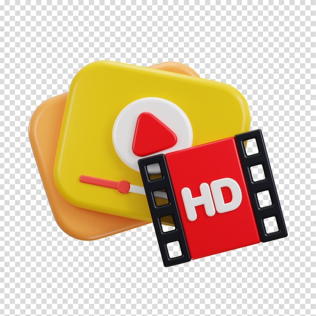 3d video play button on social media video streaming icon illustration