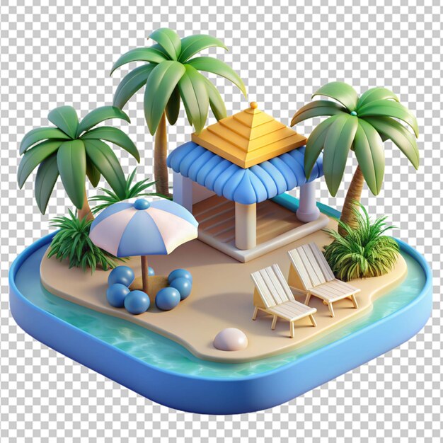 PSD 3d-вид графического пляжного курорта прозрачный фон