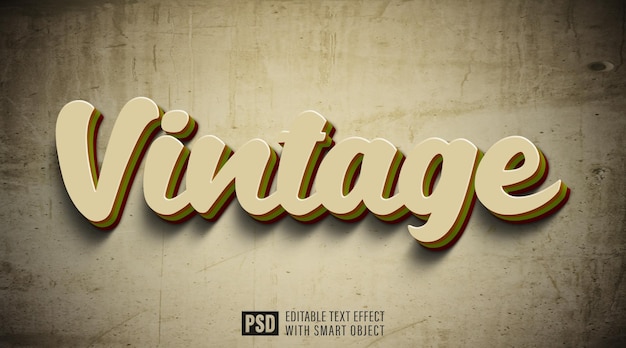 PSD 3d vintage bewerkbare teksteffectsjabloon