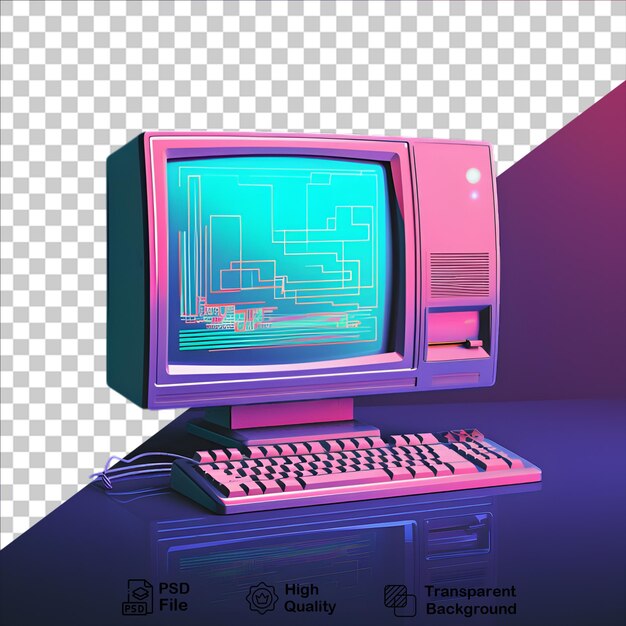 PSD 3d vintage computer geïsoleerd op transparante achtergrond inclusief png-bestand