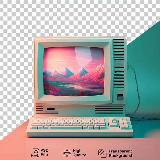 PSD 3d vintage computer geïsoleerd op transparante achtergrond inclusief png-bestand