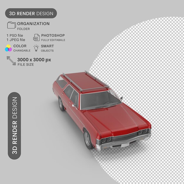 3d Vintage Station Wagon Samochód Czerwony