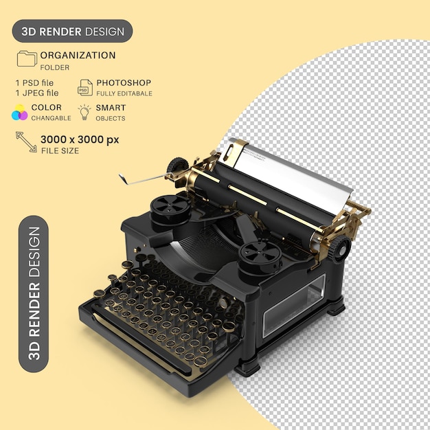 3D_Vintage_Typewriter_Left_Angle