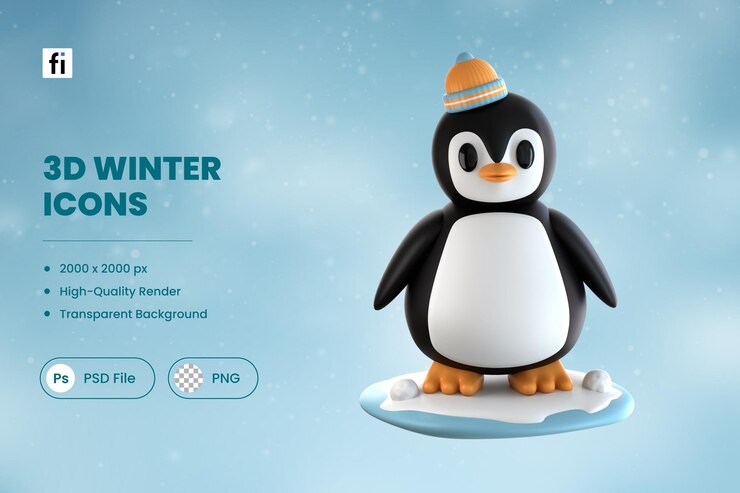 PSD 3d vinter illustrasjon pingvin
