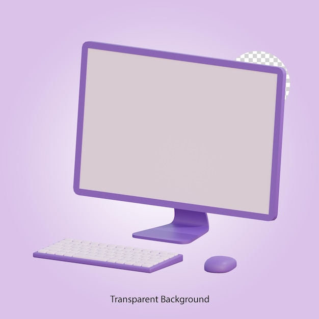 PSD 3d violet monitor computer keyboard and mouse