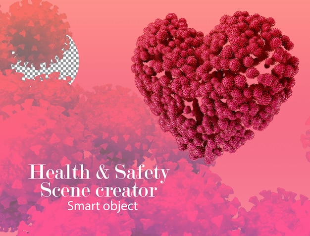 Virus 3d che si uniscono a forma di cuore virus che si formano a forma di cuore su sfondo rosa