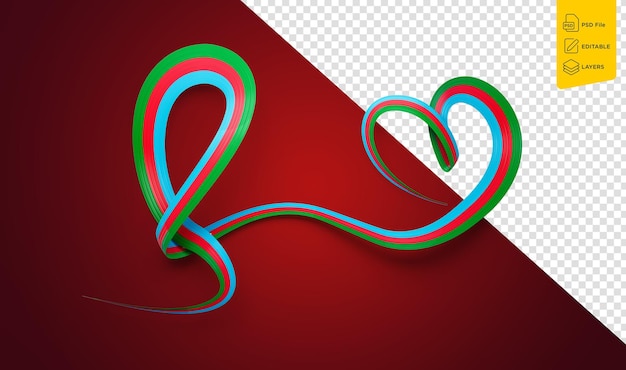 3d Vlag van Azerbeidzjan Hartvormig Shiny Wavy Awareness Ribbon Op geïsoleerde achtergrond3d illustratie