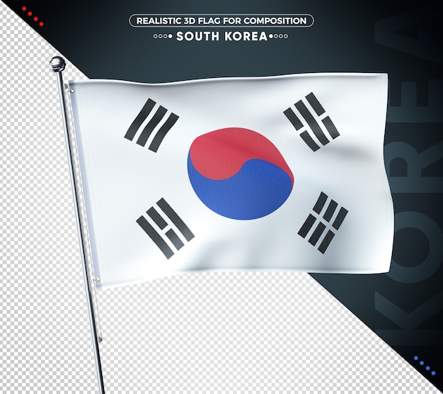 3d-vlag van zuid-korea met realistische textuur