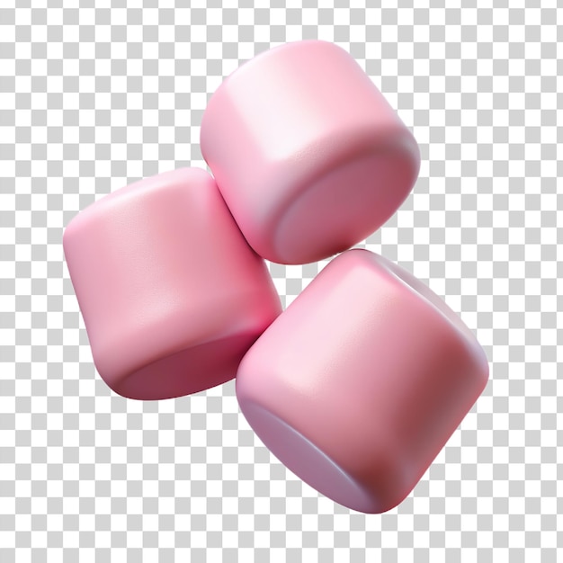 PSD 3d vliegende roze marshmallows geïsoleerd op een doorzichtige achtergrond