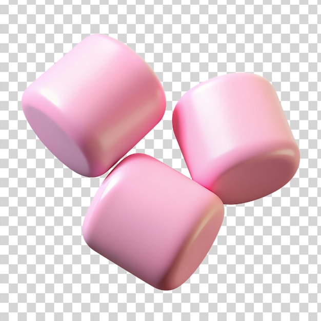 PSD 3d vliegende roze marshmallows geïsoleerd op een doorzichtige achtergrond