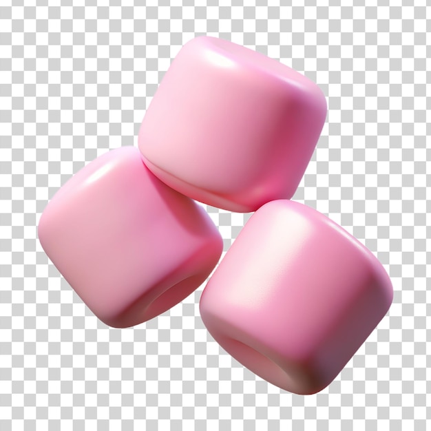 PSD 3d vliegende roze marshmallows geïsoleerd op een doorzichtige achtergrond