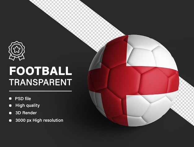 3D-voetbal met de Engelse vlag geïsoleerd op een doorzichtige achtergrond