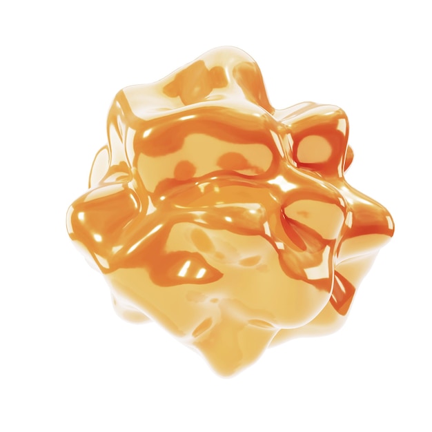 PSD 3d-vorm abstracte gouden vloeistof met bolvormig element realistische illustratie van vloeibare substantie