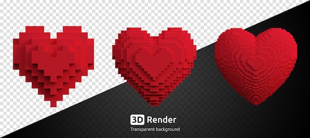 PSD 3d voxel hart set liefde geïsoleerd render