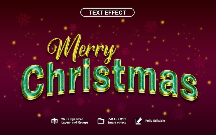 PSD 3d vrolijk kerstfeest tekst effect met achtergrond