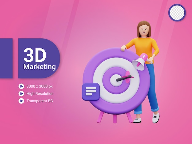 3d vrouw met marketing doelillustratie