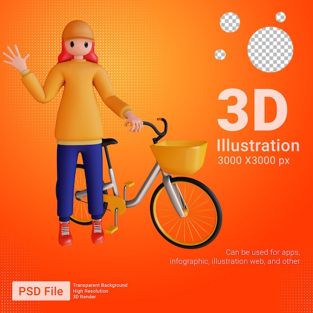 3d vrouwelijk personage dat andere fietsers begroet