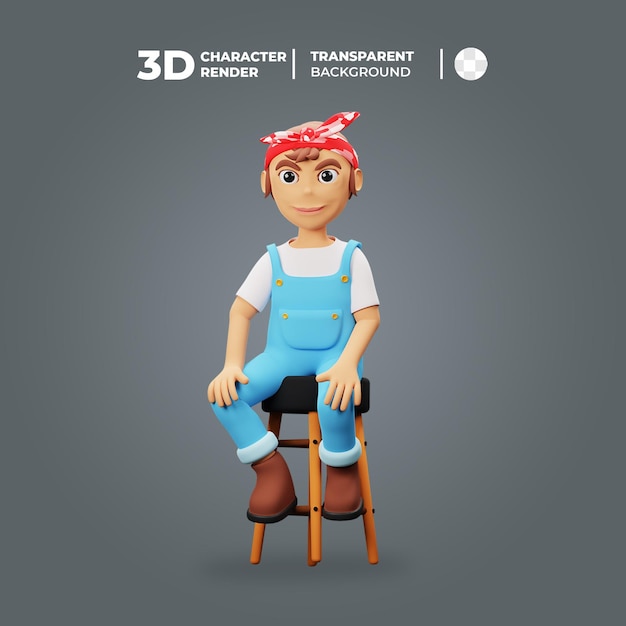 3D Vrouwen Karakter Zittende Pose