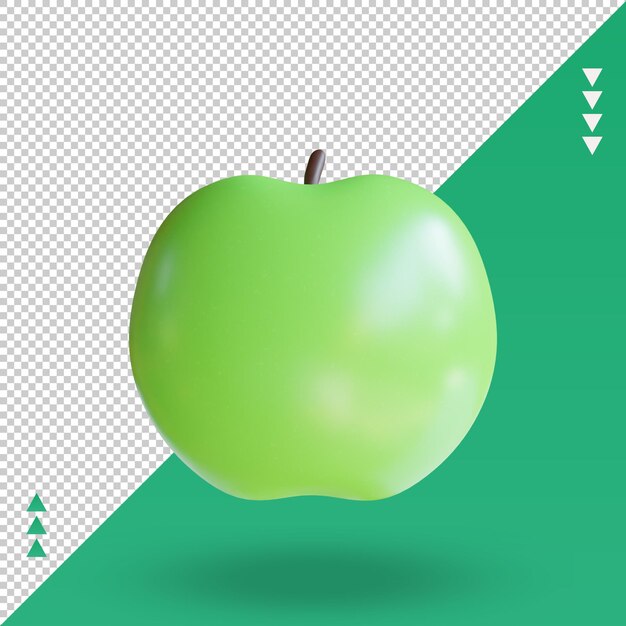 3d-vruchten groene appel rendering vooraanzicht