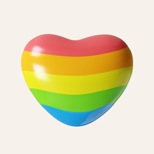 3d w kształcie serca błyszcząca flaga tęczy LGBTI Gay Pride Transseksualna społeczność lesbijska błyszczący przycisk w kolorach tęczy ikona izolowana na białym tle 3d rendering ilustracja ścieżka wycięcia
