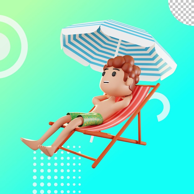 3d Wakacje Chłopca Na Plaży Ilustracji