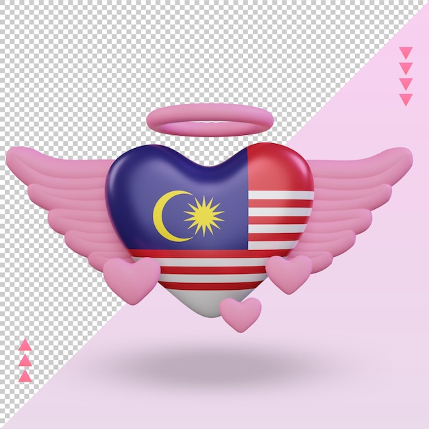 3d Walentynki Miłość Flaga Malezji Renderowania Widok Z Przodu