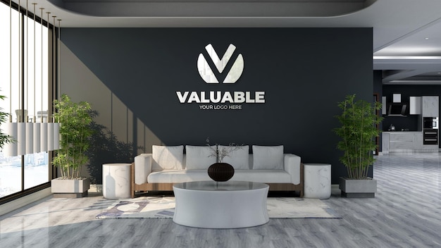 3d wall company logo mockup in the office lobby waiting room