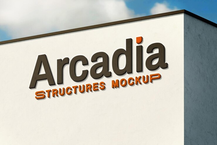 PSD 3d wall logo mockup for building exterior design
