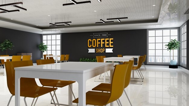 Mockup di logo a parete 3d di caffetteria o bar con cibo di strada