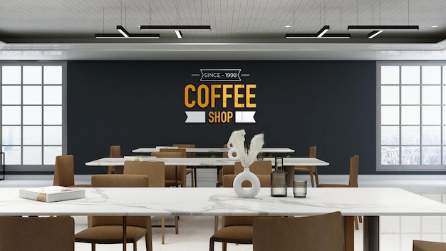 3d wall logo mockup in the coffee shop with sofa