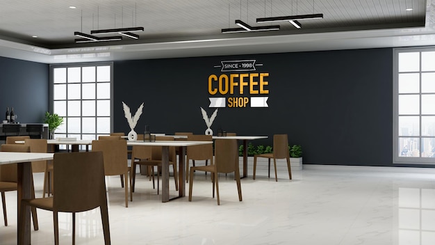 Modello di logo a parete 3d nella caffetteria con divano