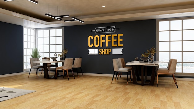 3d wall logo mockup in the coffee shop with sofa