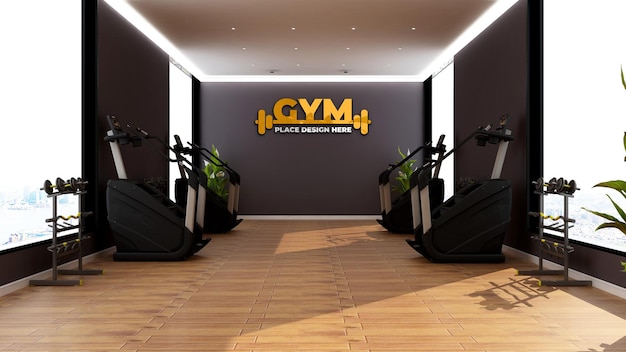 Mockup del logo della parete 3d nella sala fitness della palestra