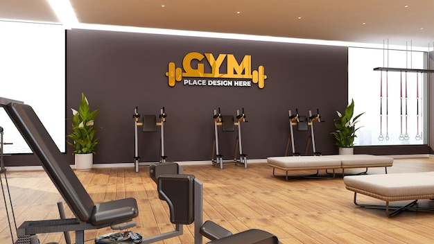PSD 3d wall logo mockup in the fitness gym room