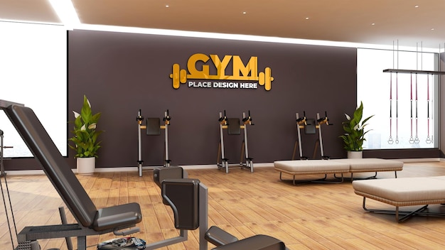 PSD mockup del logo della parete 3d nella sala fitness della palestra