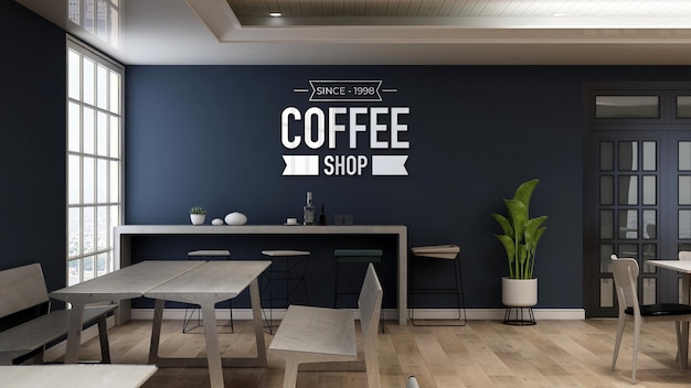 コーヒーショップレストランの3d壁ロゴモックアップ