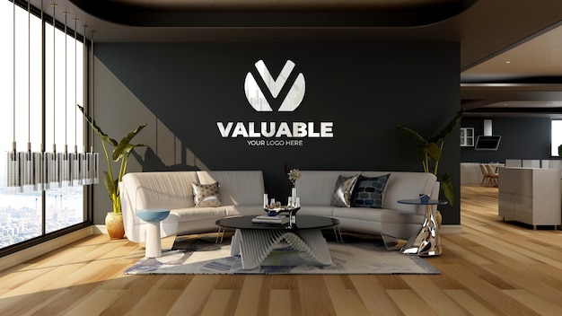 3d wall logo mockup in the modern office lobby waiting room