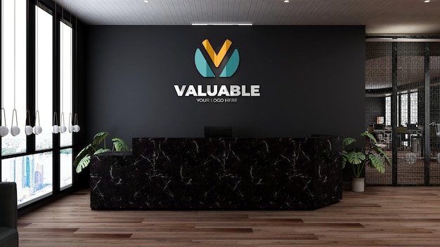 3d wall logo mockup in the modern office lobby waiting room